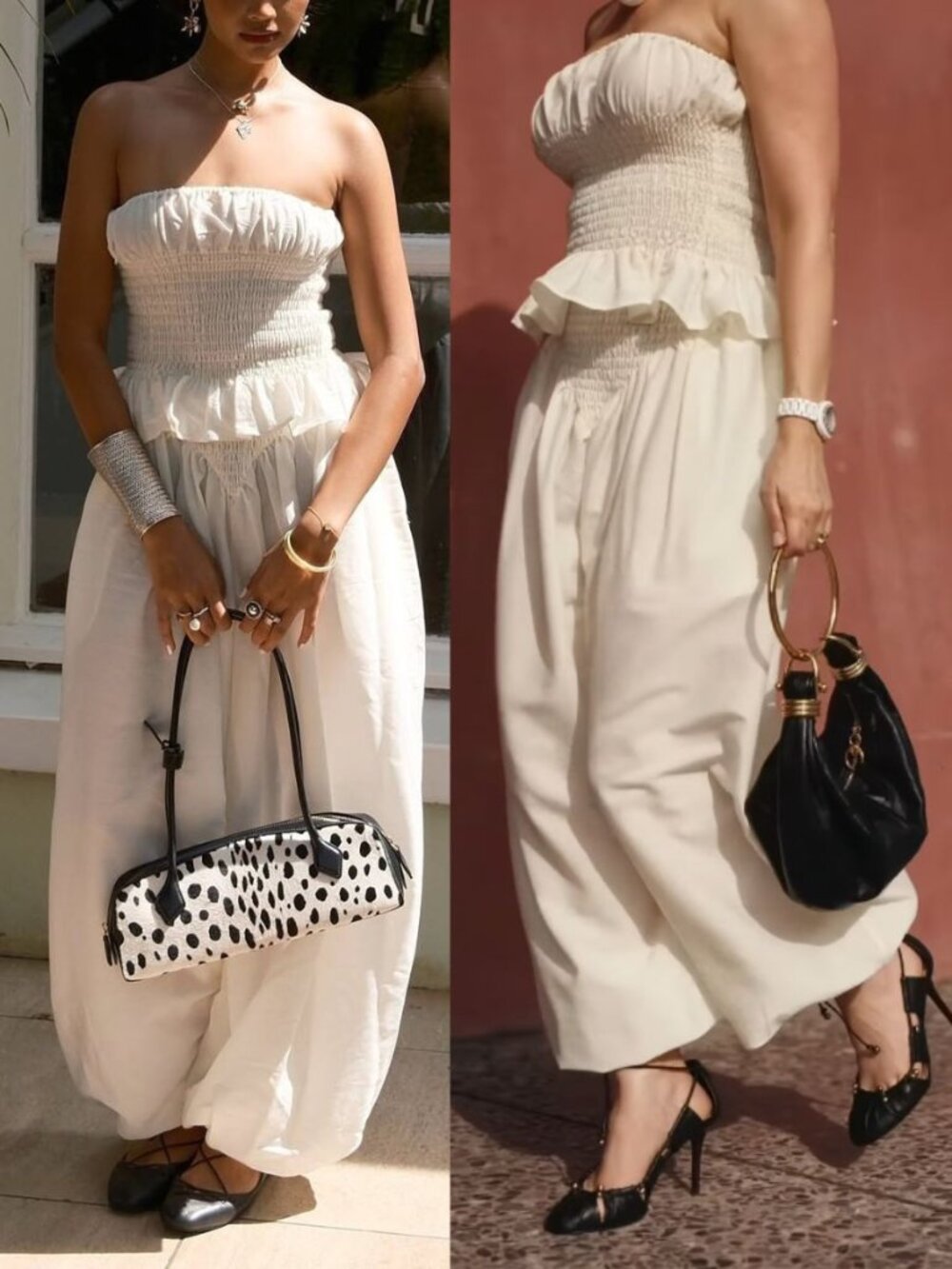 Helsa Studio Ivory Wool-Silk Balloon Pants‎ Smocked Waist Size Small